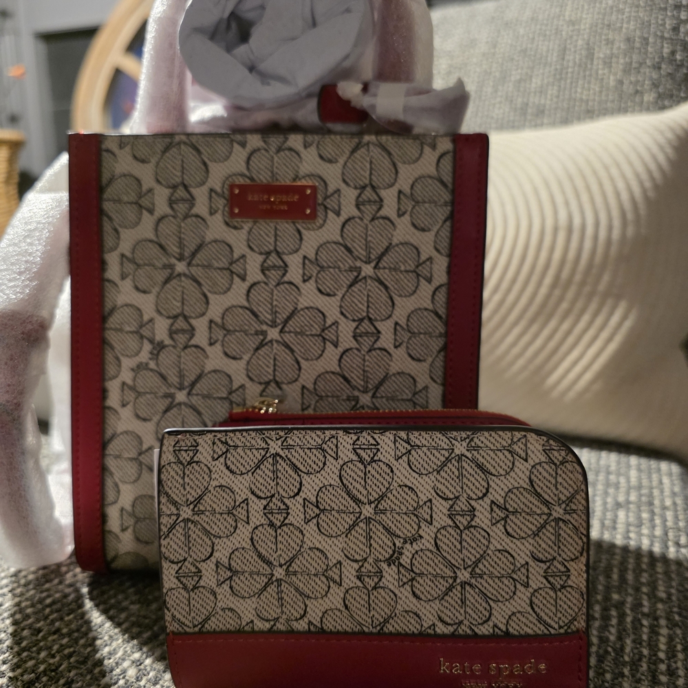 Kate Spade Red and Cream Patterned Crossbody Bag